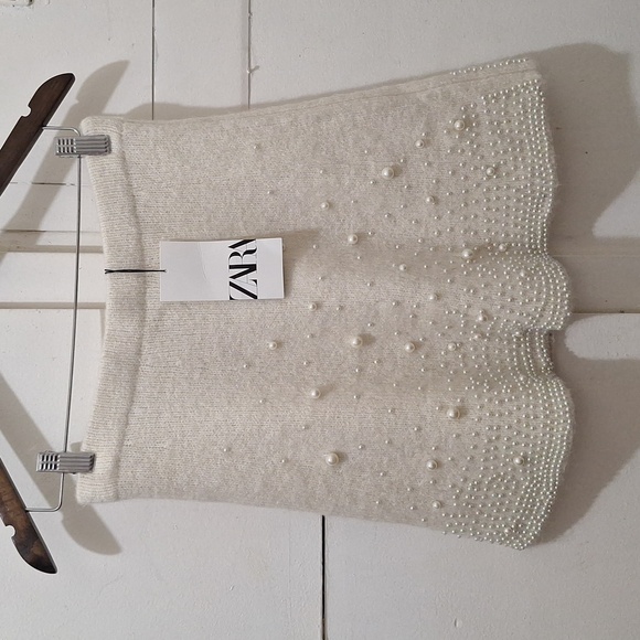 NWT ECRU BEIGE CREAM PEARL KNIT MINI SKIRT - Picture 10 of 10